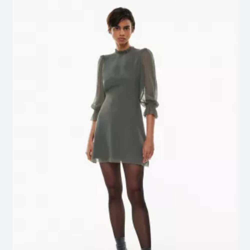 NWT Wilfred Swept Puff-sleeve chiffon mini dress Size 8